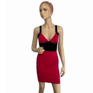 Bebe Bandage Pink Colorblock Sexy V-Back Mini Dress Medium